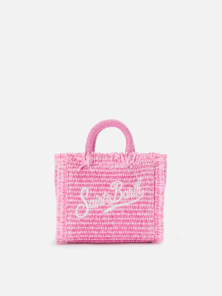 Borsa Vanity micro effetto paglia con dettagli rosa
