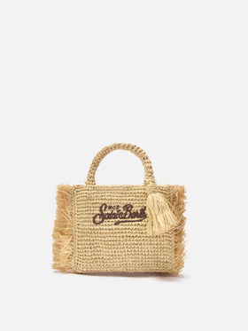 Vanity mini raffia bag with side fringes