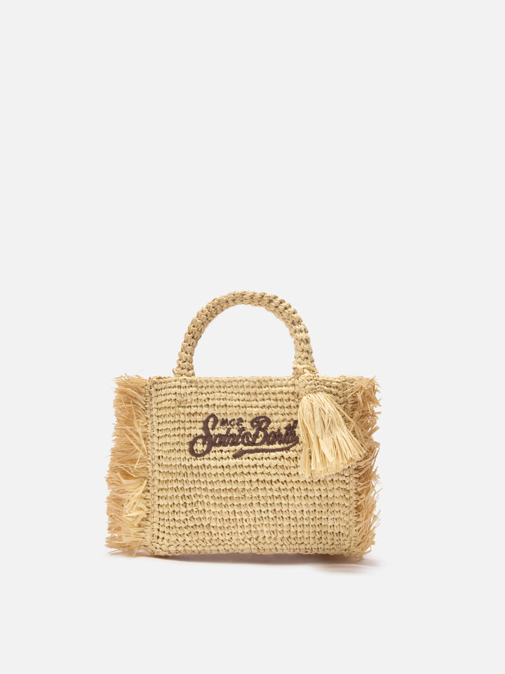 Vanity mini raffia bag with side fringes