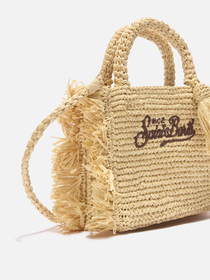 Vanity mini raffia bag with side fringes