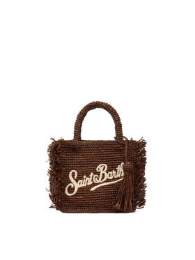 Mini Vanity Raffia Fringes bag with Saint Barth embroidery