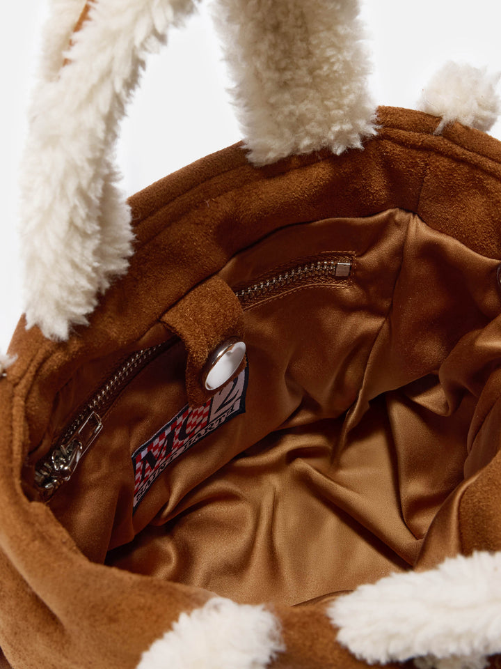 Borsa morbida a mano Vanity Mini Shearling cammello