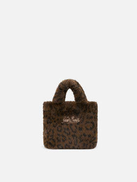 Borsa Mini Vanity Soft in effetto pelliccia con stampa leopardata