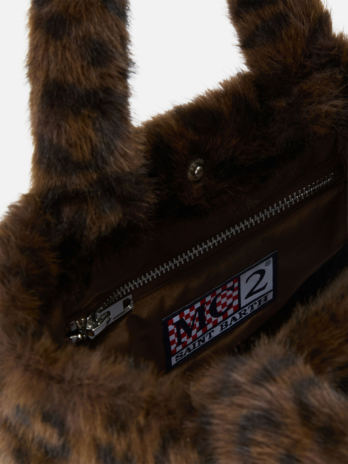 Borsa Mini Vanity Soft in effetto pelliccia con stampa leopardata