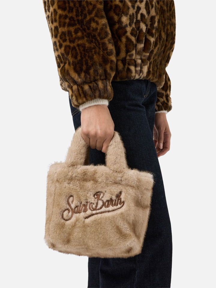 Borsa morbida a mano Vanity Mini Soft in faux fur beige