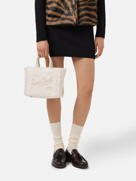 Vanity Mini-Filzhandtasche aus weißem Wollmischgewebe