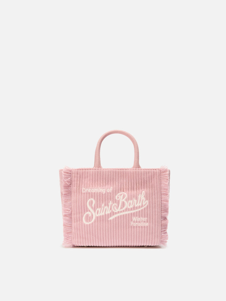 Vanity Mini Corduroy Handbag in pink corduroy velvet and faux suede