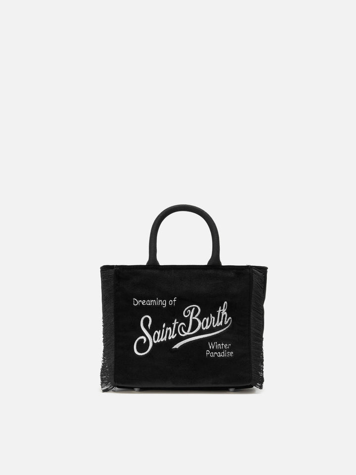 Vanity Mini Velvet Handbag in black velvet and faux suede