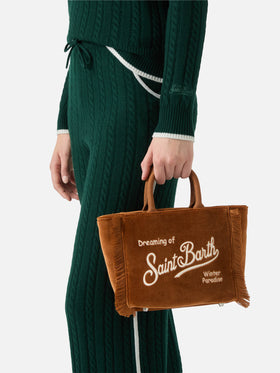 Vanity Mini Velvet Handbag in brown velvet and faux suede