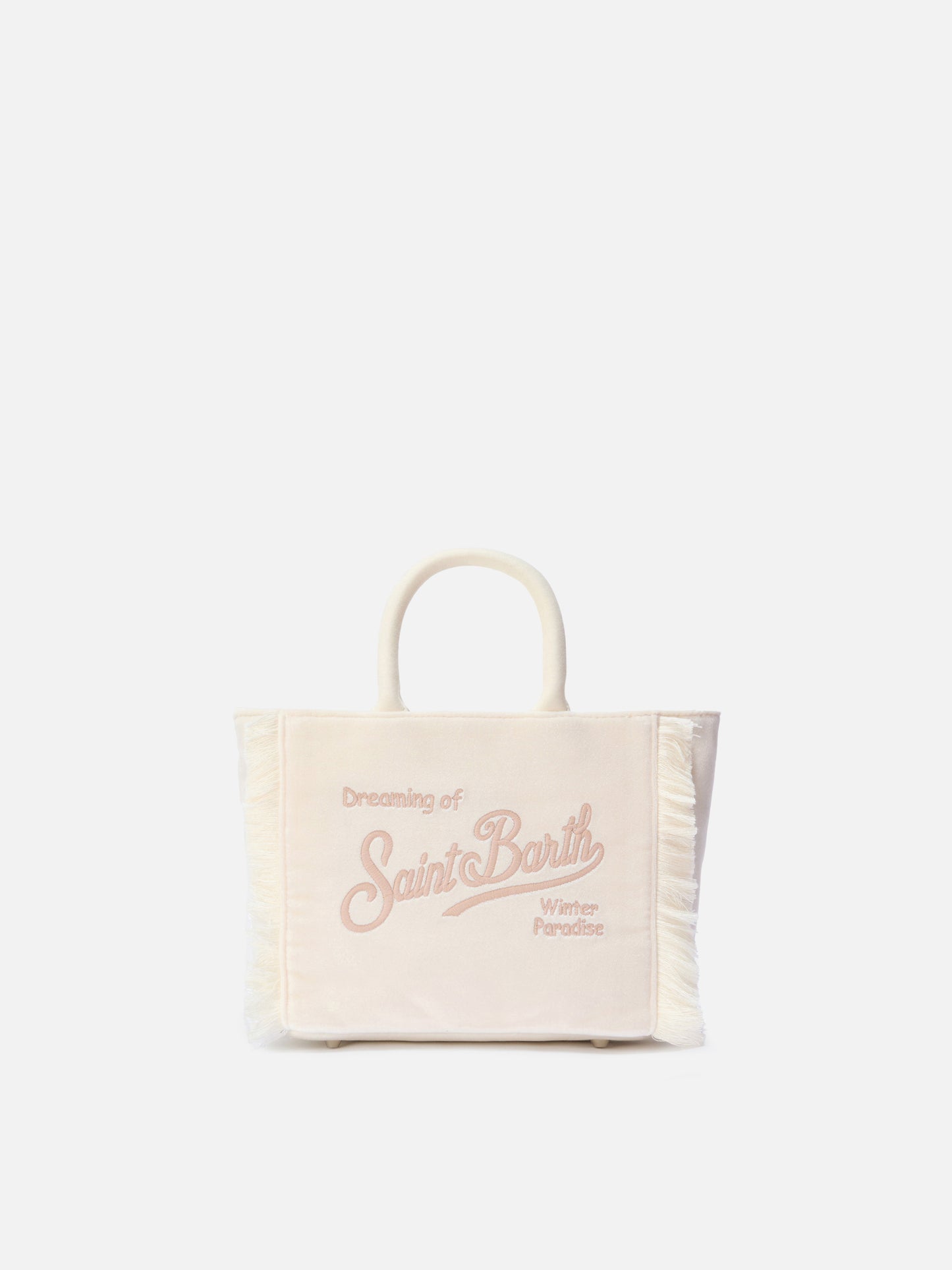 Vanity Mini-Samthandtasche aus weißem Samt und Wildlederimitat