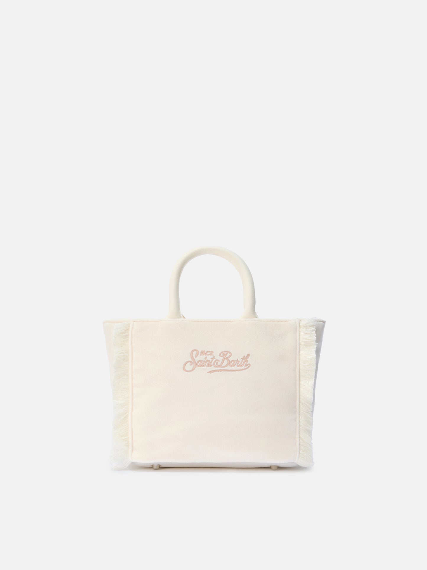 Vanity Mini-Samthandtasche aus weißem Samt und Wildlederimitat