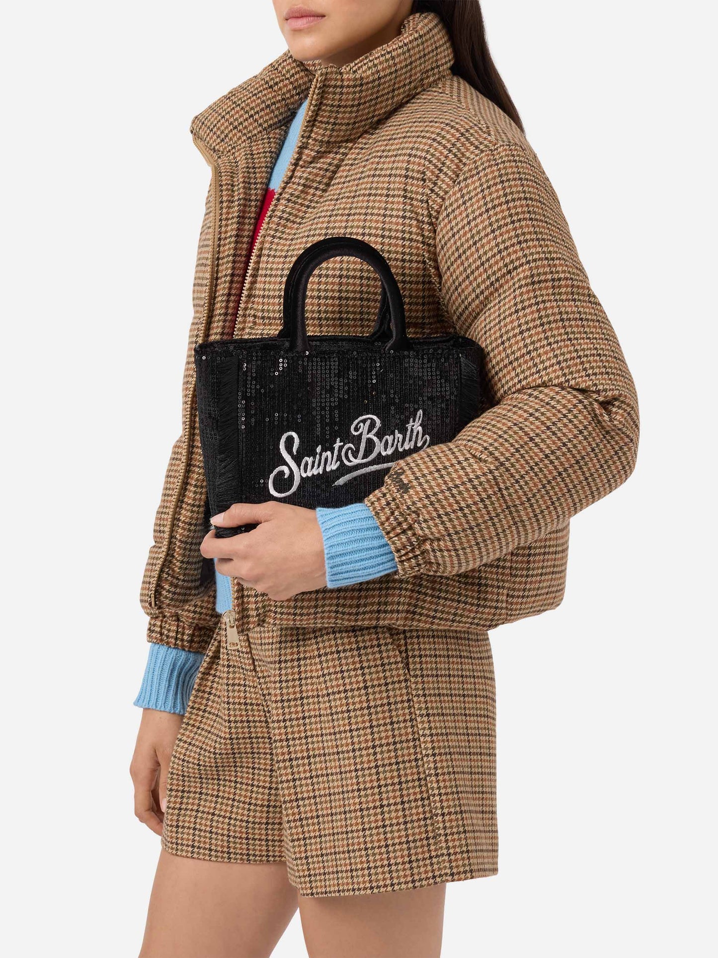 Vanity Mini Velvet Handbag in black velvet with sequins