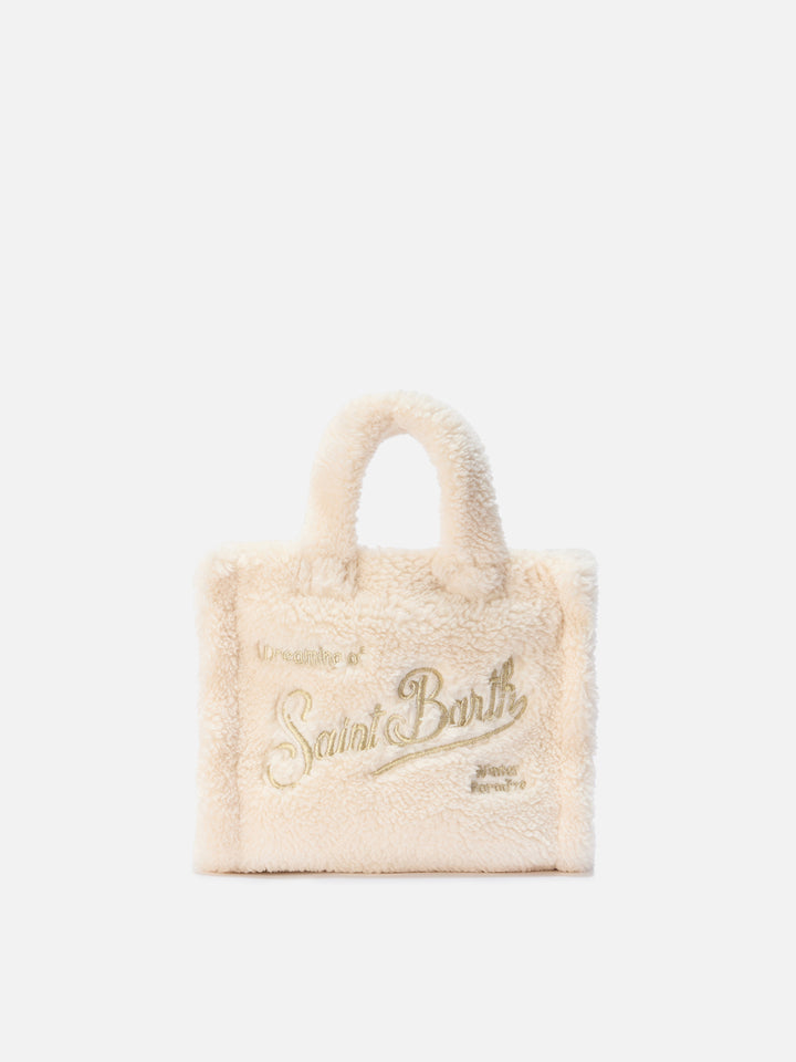 Borsa a mano Vanity Mini Teddy in sherpa bianco