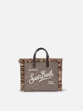 Multicolor Mini Vanity bag in wool blend with herringbone pattern and rhinestones