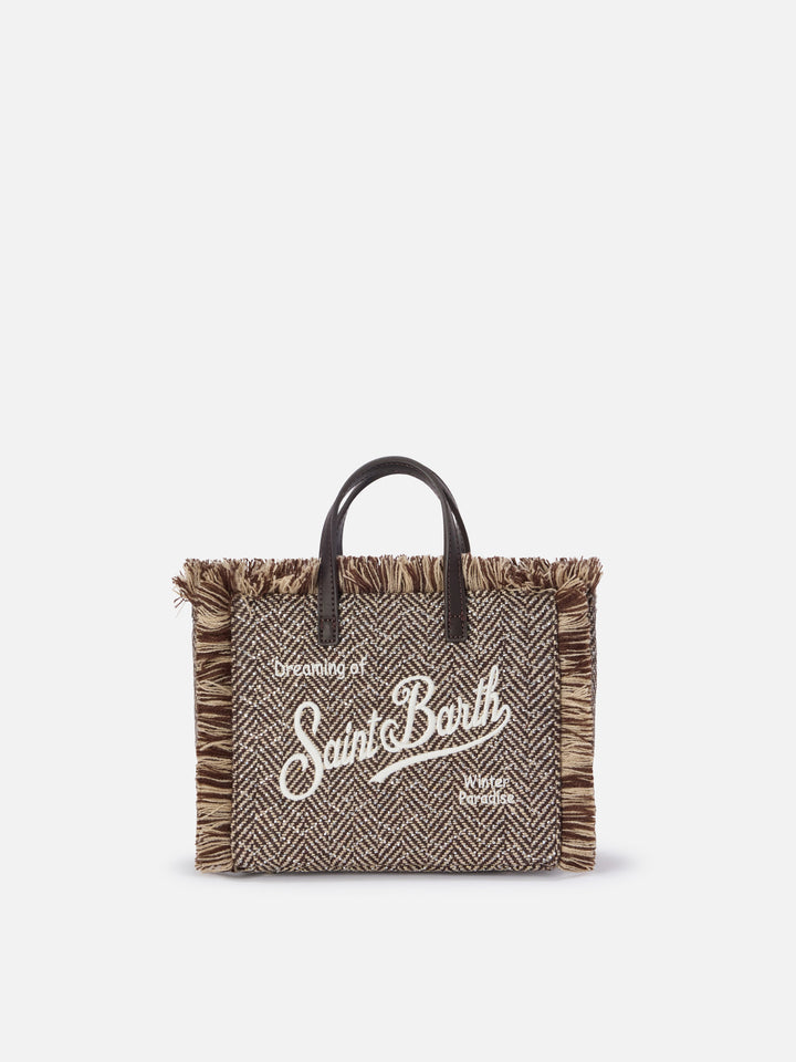Mini sac Vanity multicolore en mélange de laine avec motif à chevrons et strass 