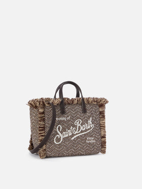 Multicolor Mini Vanity bag in wool blend with herringbone pattern and rhinestones