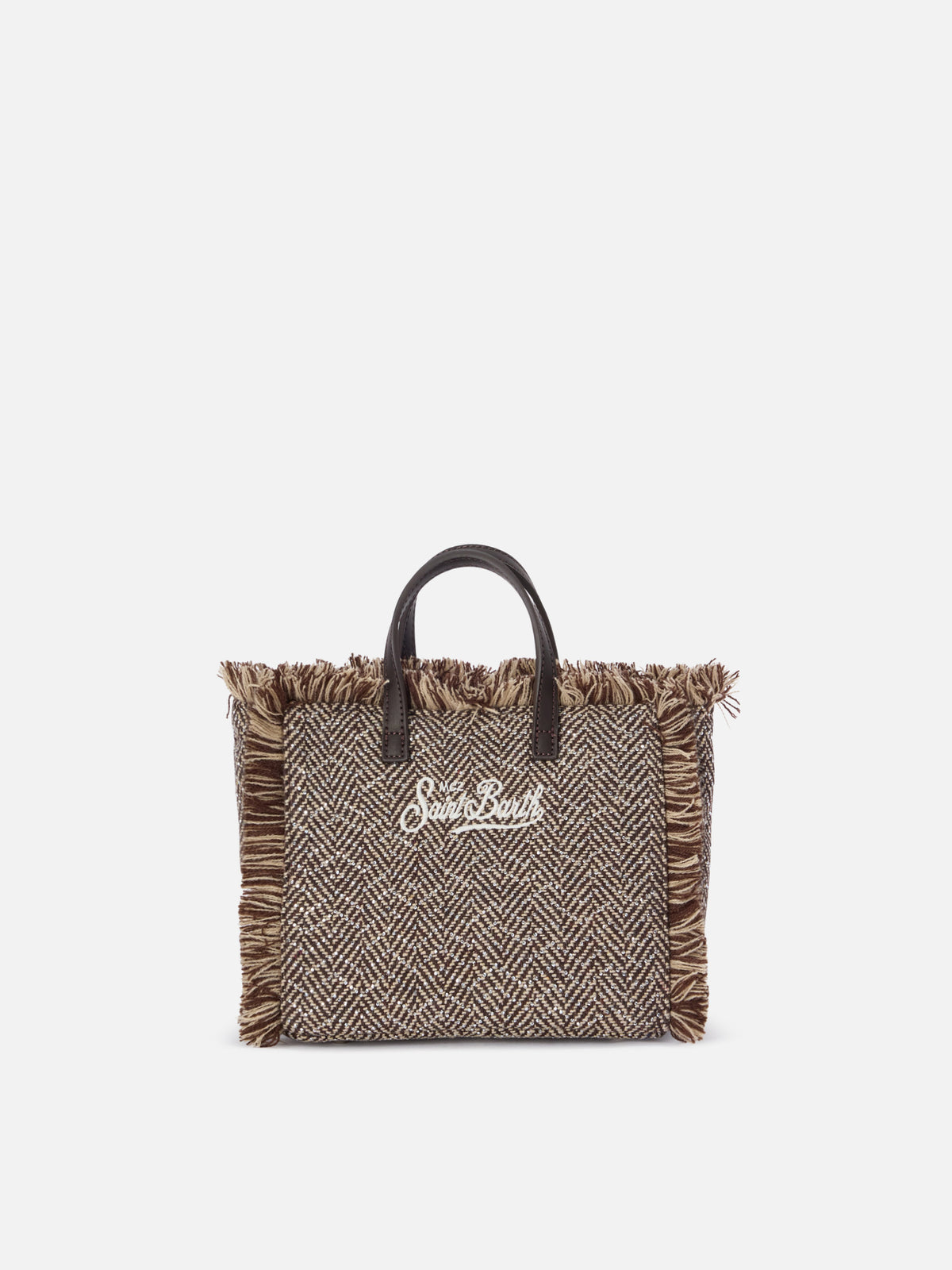 Multicolor Mini Vanity bag in wool blend with herringbone pattern and rhinestones