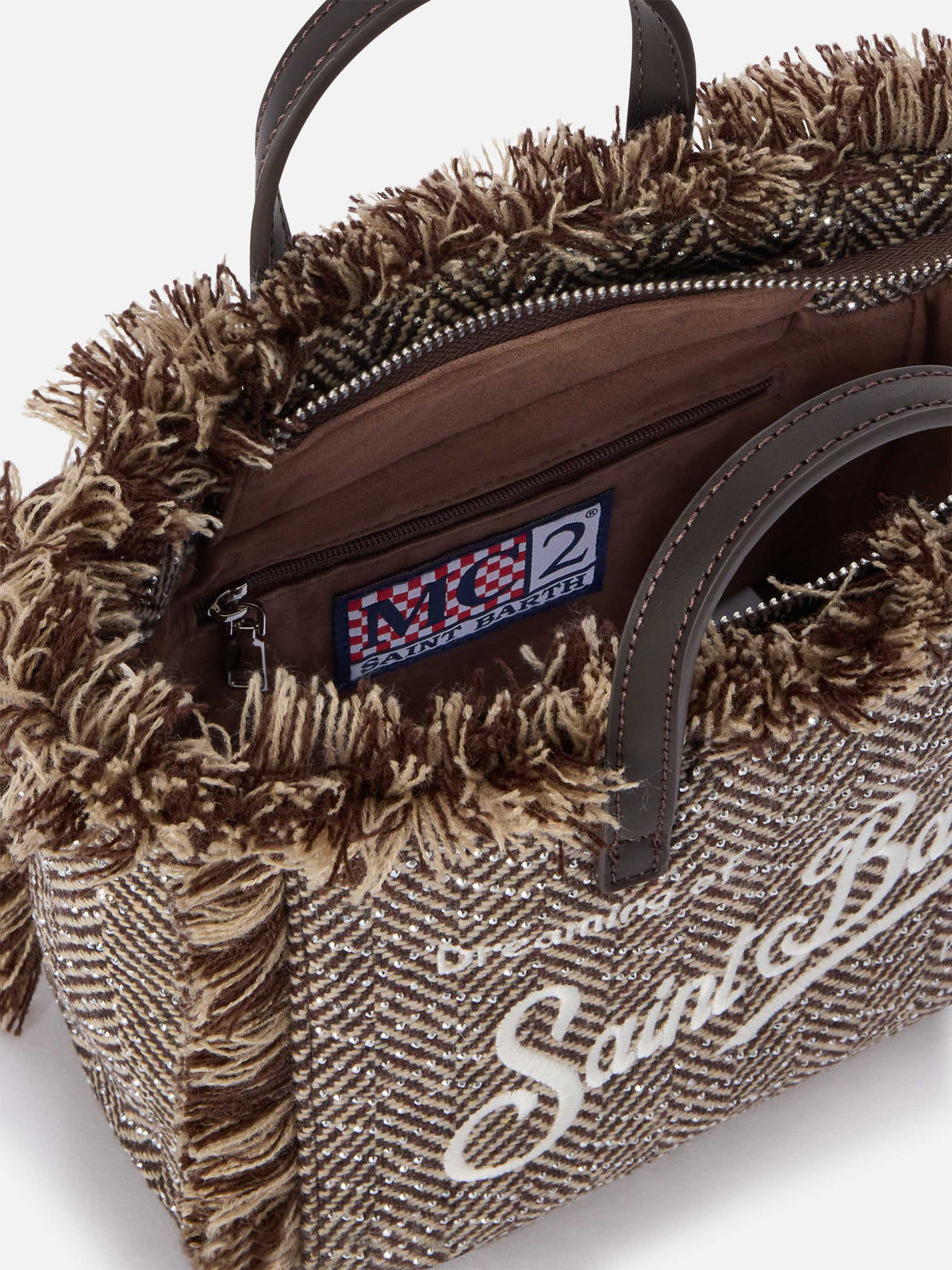 Multicolor Mini Vanity bag in wool blend with herringbone pattern and rhinestones