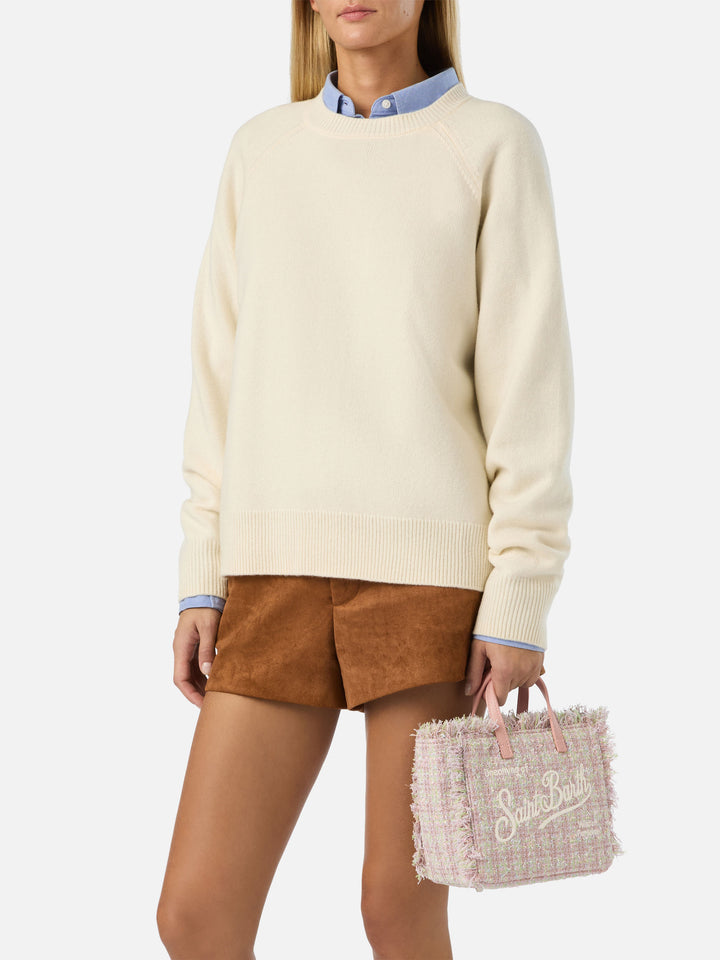 Borsa Mini Vanity rosa in tweed con filato lurex