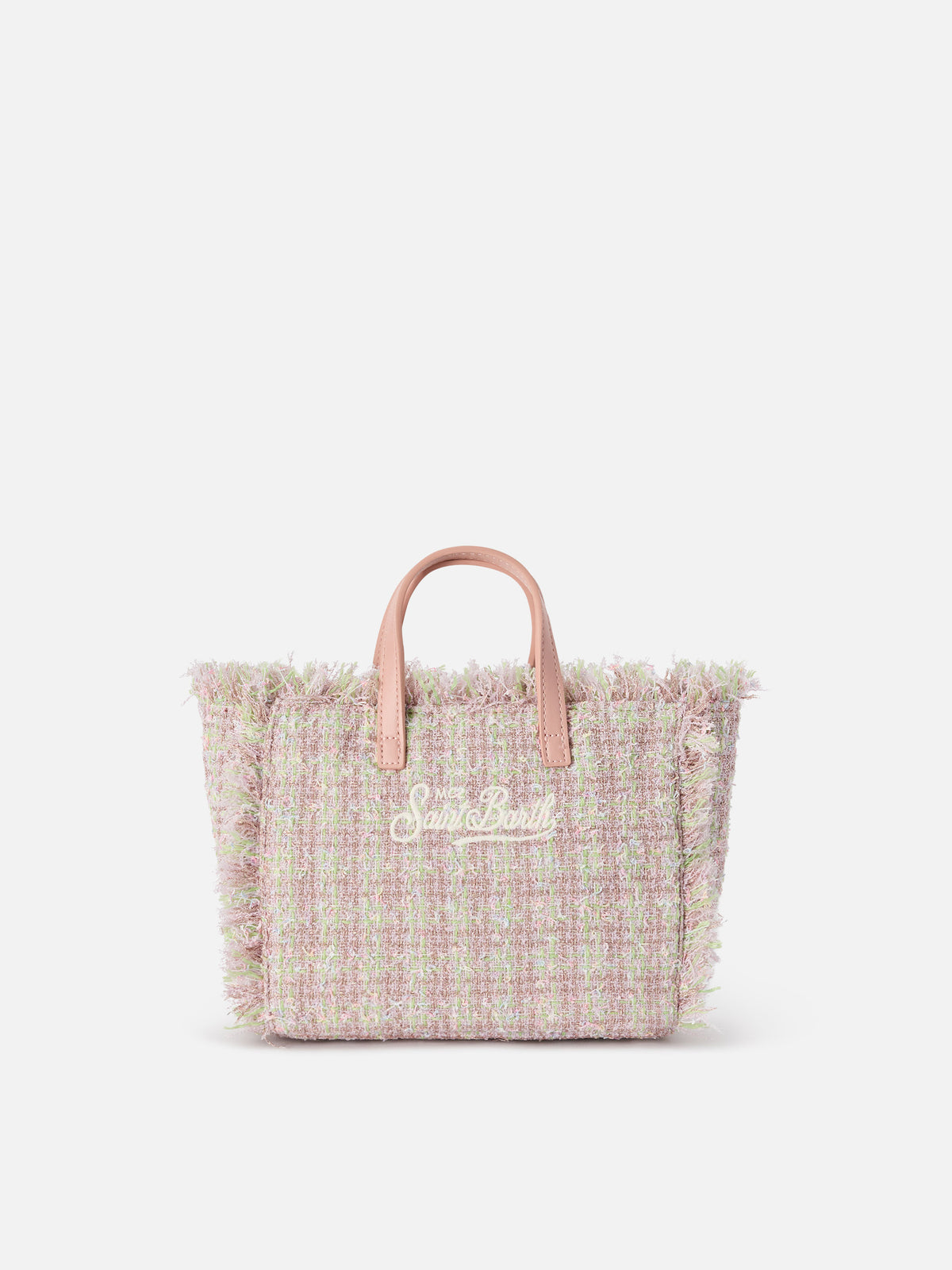 Rosa Mini Vanity-Bag aus Tweed mit Lurexfaden 