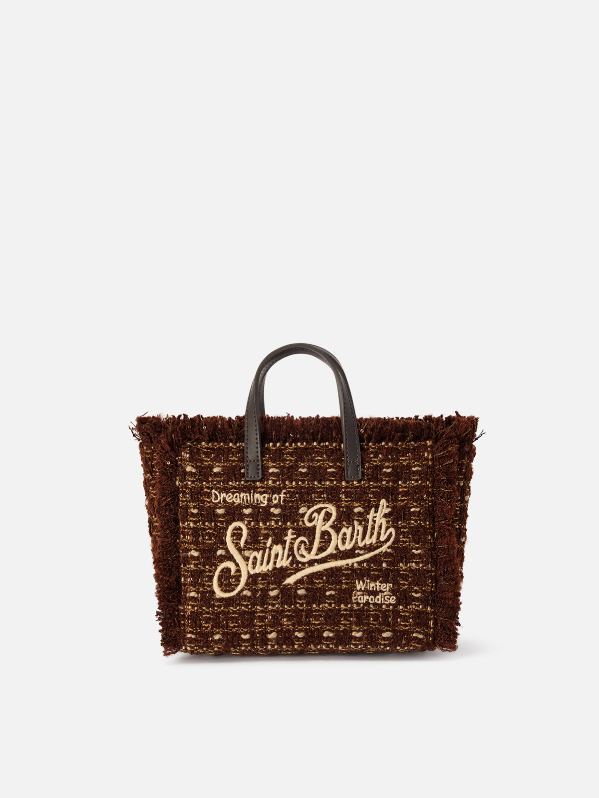 Mini bolso Vanity marrón en tweed con bordado del logo 