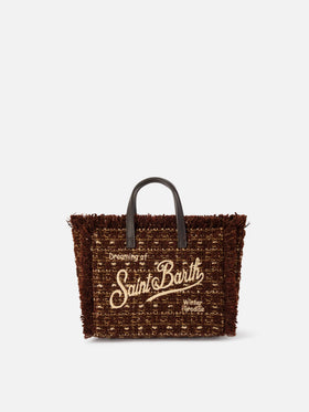 Mini bolso Vanity marrón en tweed con bordado del logo 