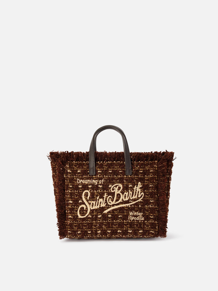 Borsa Mini Vanity marrone in tweed con ricamo logo
