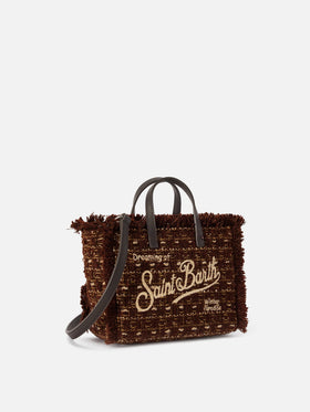 Mini bolso Vanity marrón en tweed con bordado del logo 
