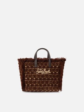 Mini bolso Vanity marrón en tweed con bordado del logo 