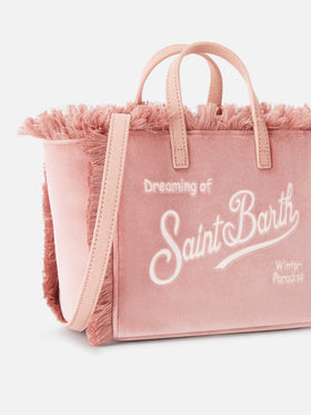Pink Mini Vanity bag in velvet with logo embroidery