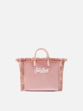 Pink Mini Vanity bag in velvet with logo embroidery