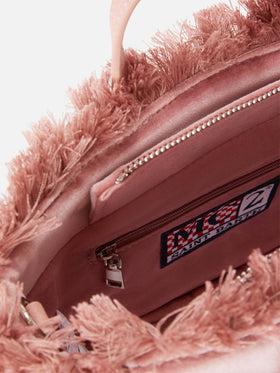 Pink Mini Vanity bag in velvet with logo embroidery