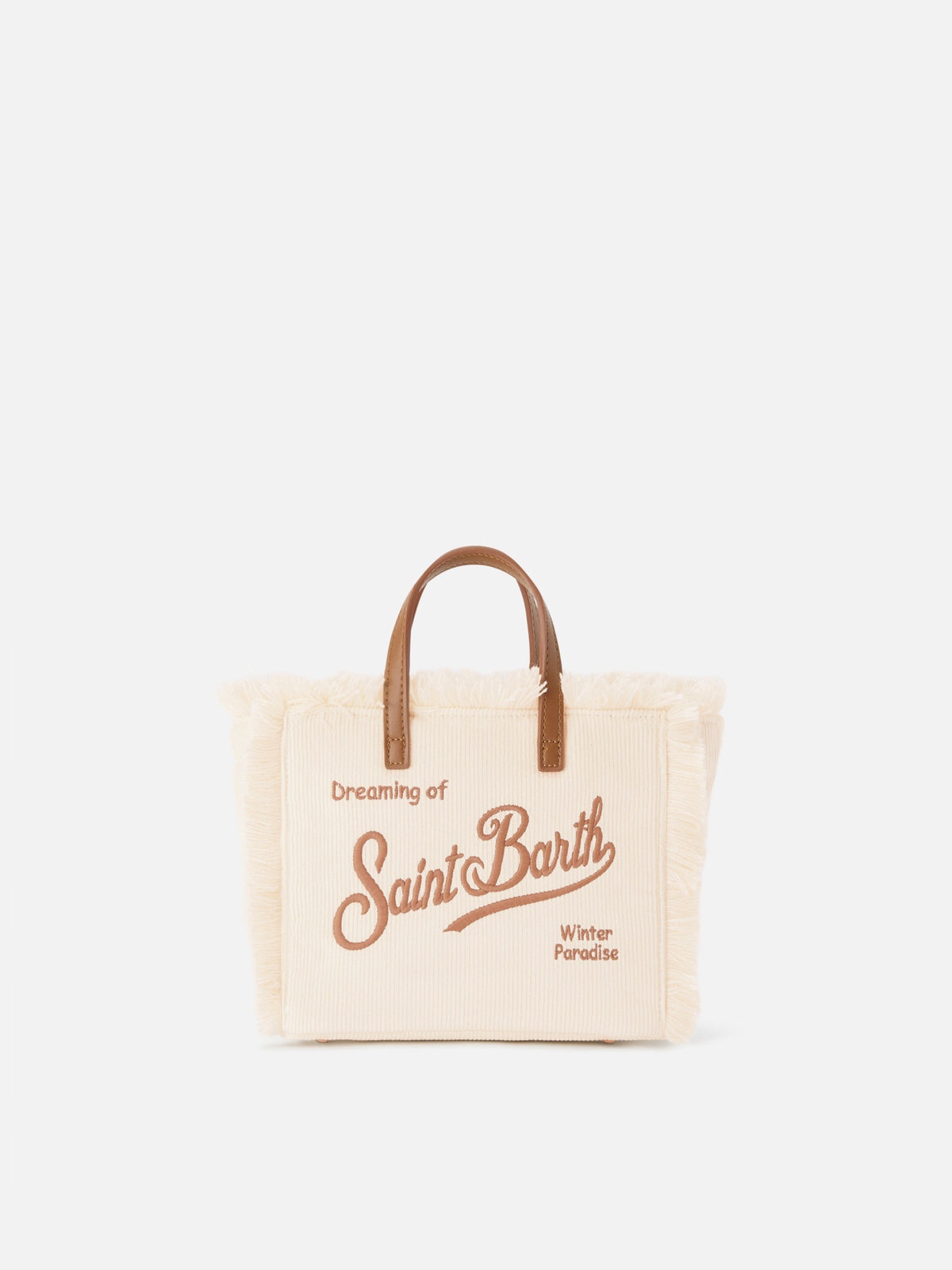 Mini Vanity bag en velours côtelé Off white avec broderie logo 