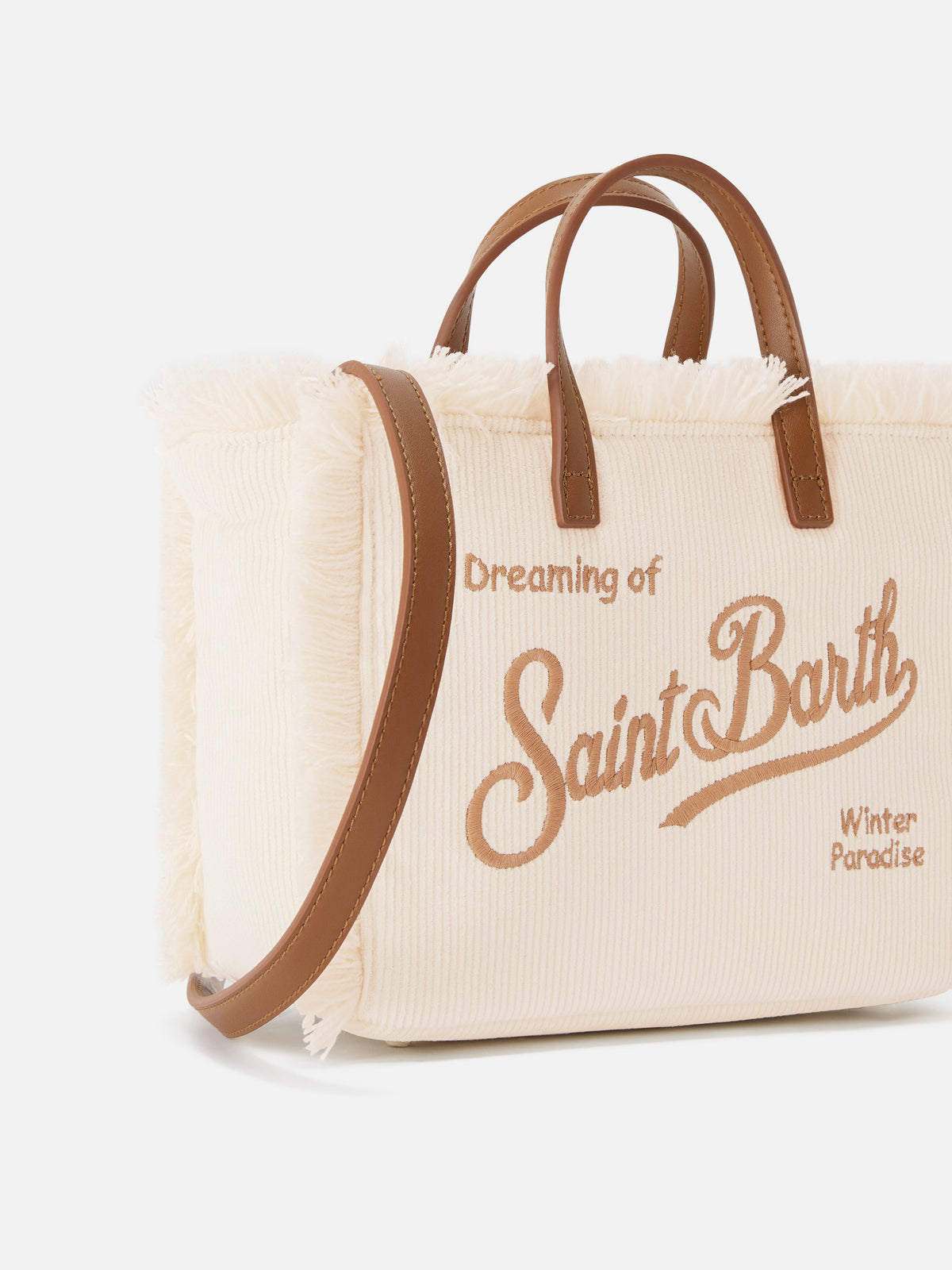 Mini Vanity bag en velours côtelé Off white avec broderie logo 