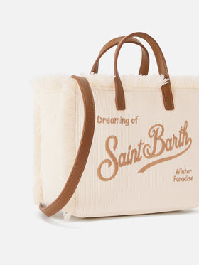 Mini Vanity bag en velours côtelé Off white avec broderie logo 