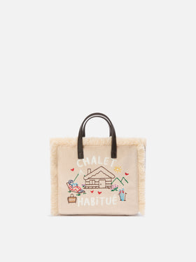 Beige Mini Vanity Filztasche mit gesticktem chalet 
