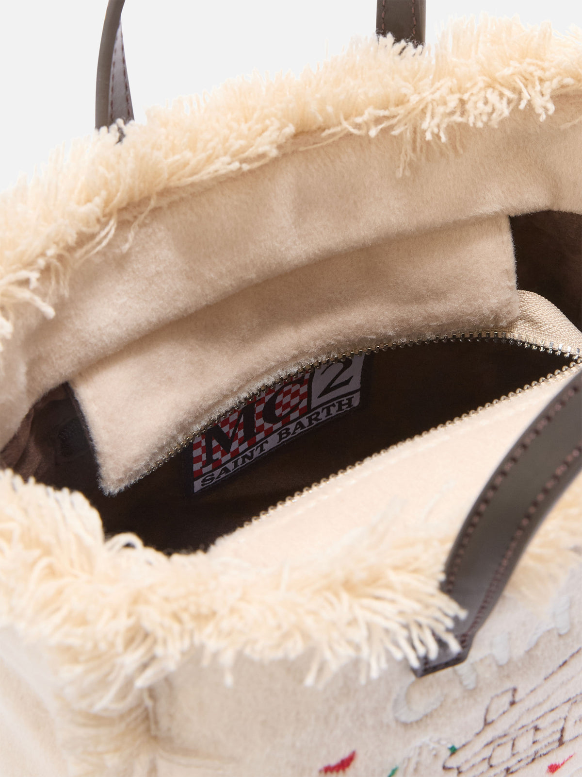 Beige Mini Vanity Filztasche mit gesticktem chalet 
