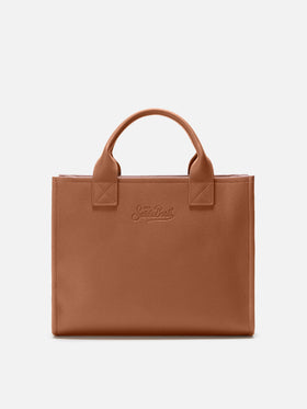 Borsa a spalla Vanity Bag Large in pelle martellata cammello