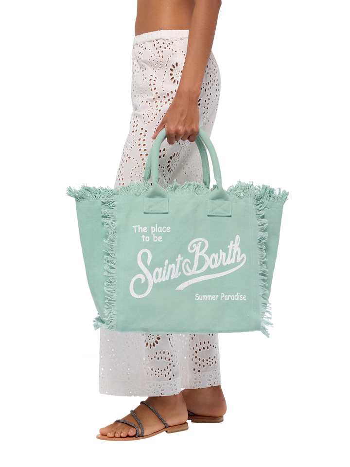 Borsa a spalla Vanity in canvas di cotone verde salvia