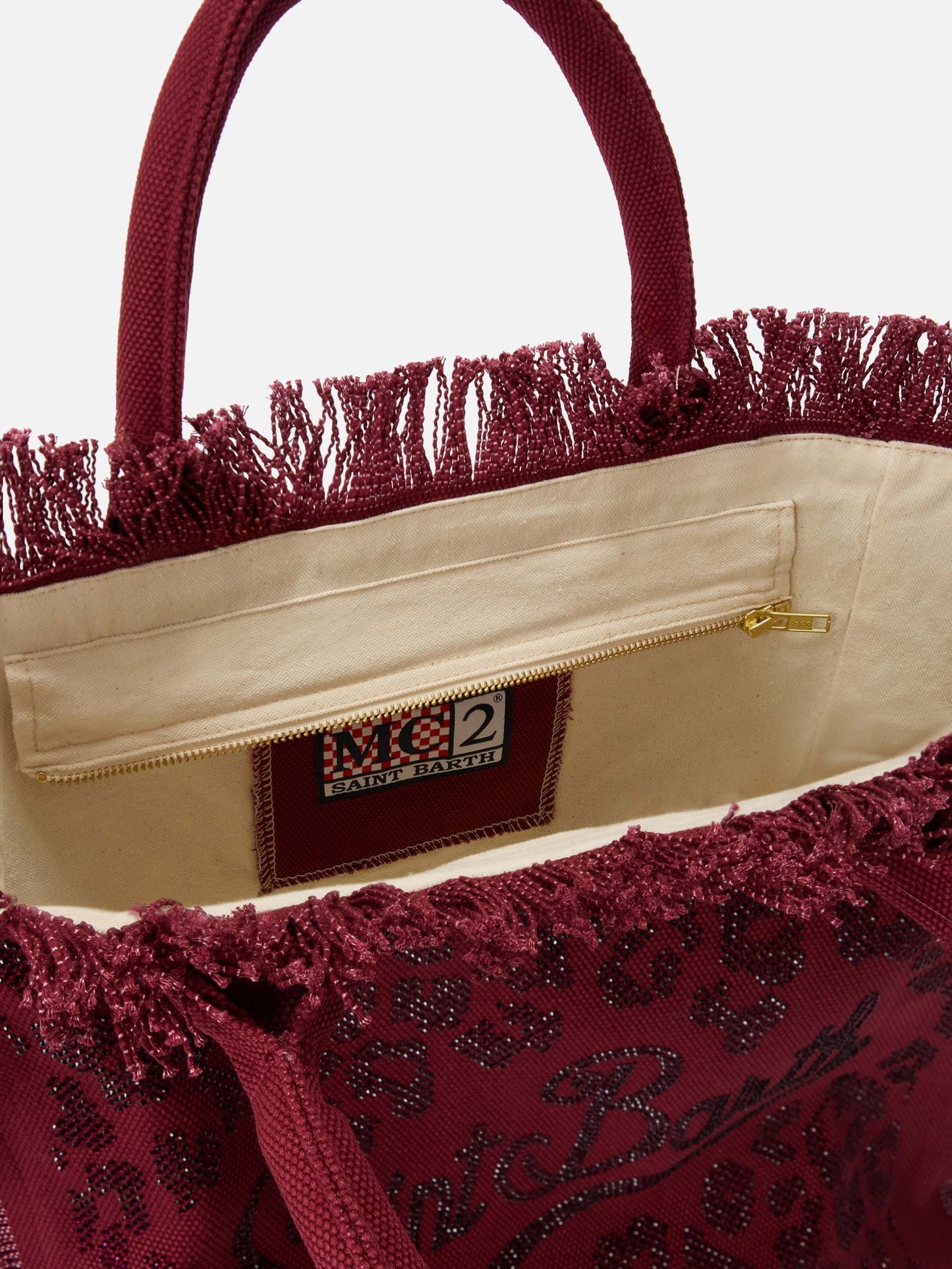 Borsa Vanity regular in canvas leopardato con strass