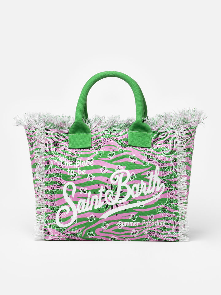 Borsa tote in tela di cotone con stampa zebrata e bandana