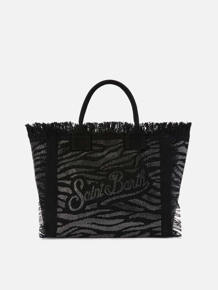 Borsa Vanity regular in canvas animalier con strass
