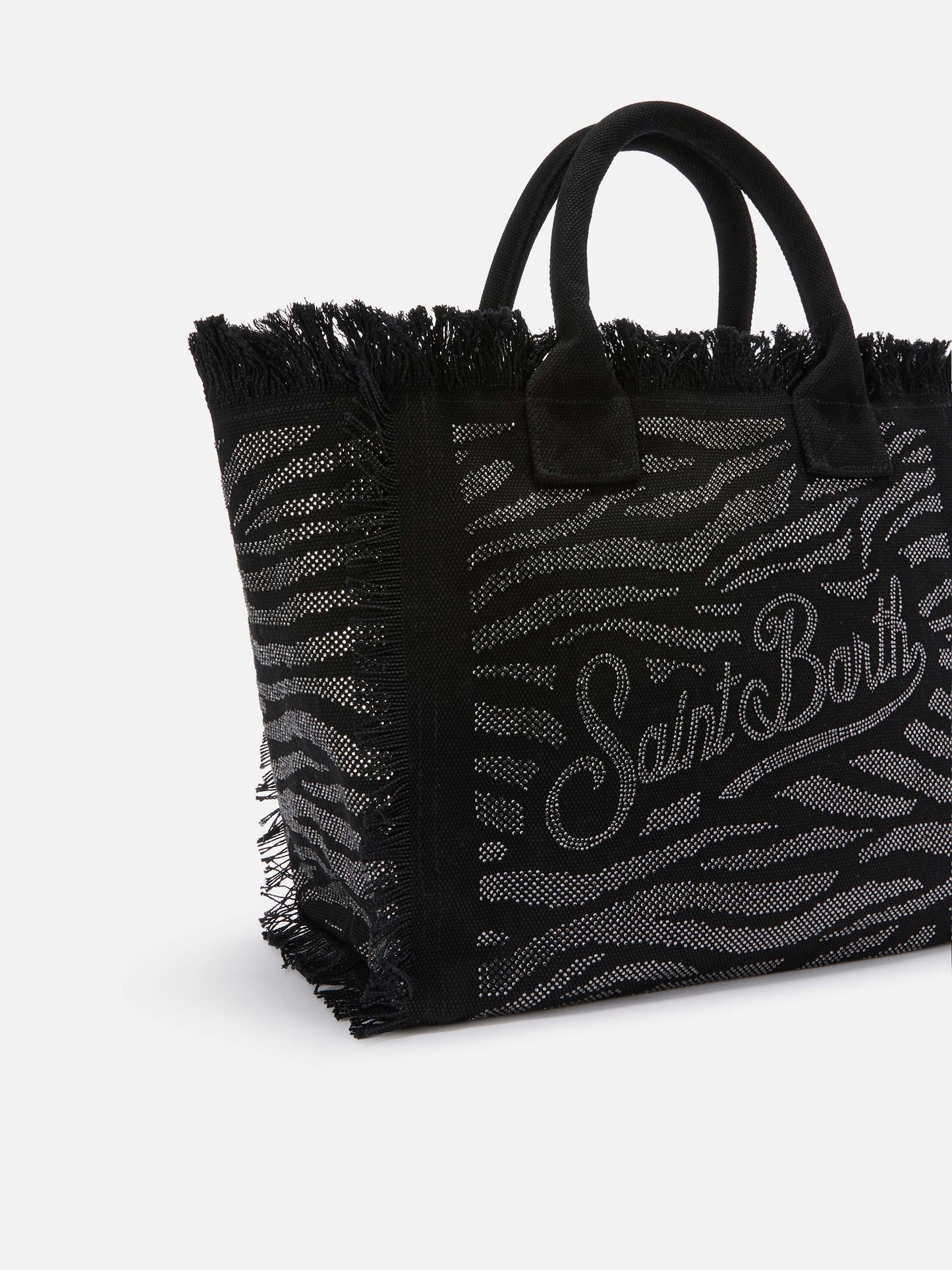 Borsa Vanity regular in canvas animalier con strass