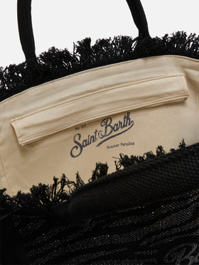 Borsa Vanity regular in canvas animalier con strass