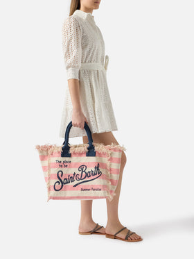 Bolso Vanity Regular de lona con rayas horizontales rosas 