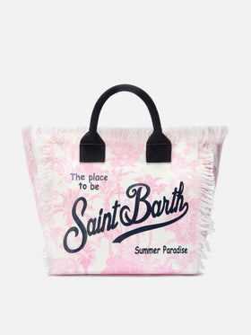 Borsa Vanity regular in canvas con stampa toile de Jouy rosa