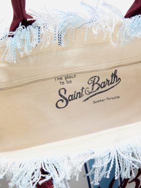 Borsa Vanity regular in canvas a righe azzurre con dettagli bordeaux