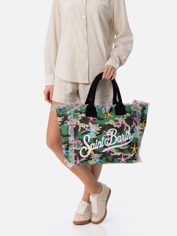 Vanity-Einkaufstasche aus Baumwollcanvas mit Tarnmuster und Seesternmuster
