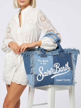 Vanity-Einkaufstasche aus Baumwollcanvas mit Denim-Patch