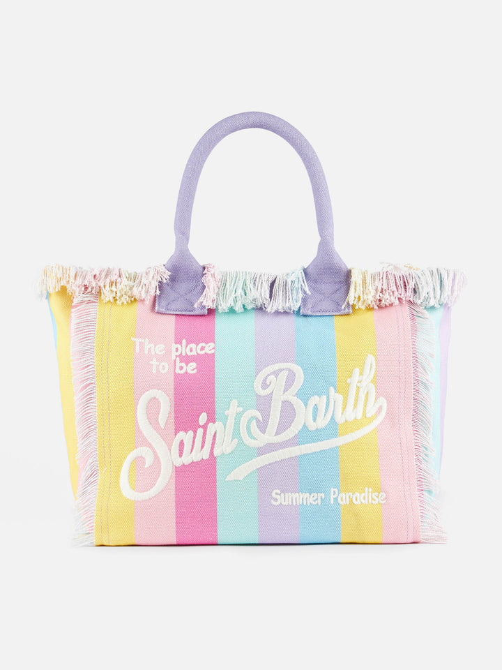Multicolor striped cotton canvas Vanity tote bag
